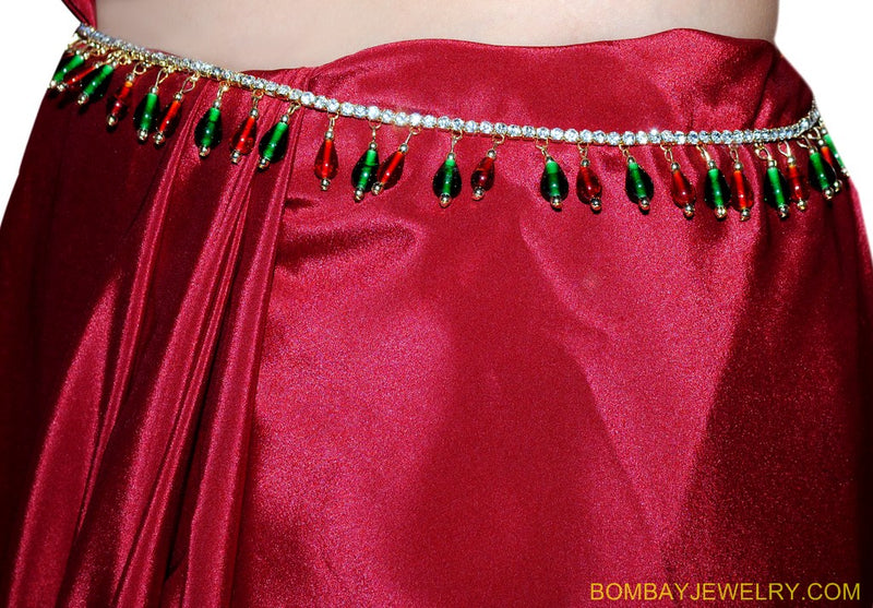 goldplated marron, green and white diamond belly belt