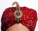 goldplated marron and green kundan mens turbin pin- kalgi