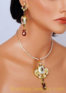 goldplated marron and white kundan set