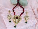 Goldplated maroon, green and white kundan set-rk