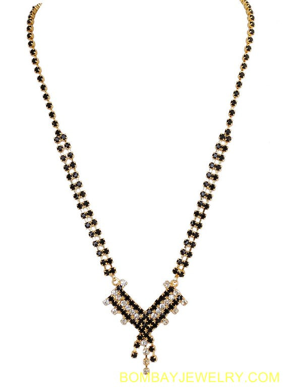 goldplated black beads diamond mangalsutra