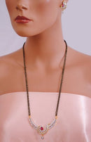 Goldpolish ruby red , black and white mangalsutra-2159