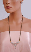 Goldpolish ruby pink, black and white mangalsutra-2160