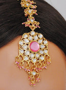 goldplated pink and white kundan mang tikka