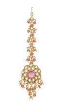 goldplated pink and white kundan mang tikka