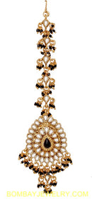 goldplated black and white kundan matha tikka