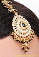 goldplated black and white kundan matha tikka