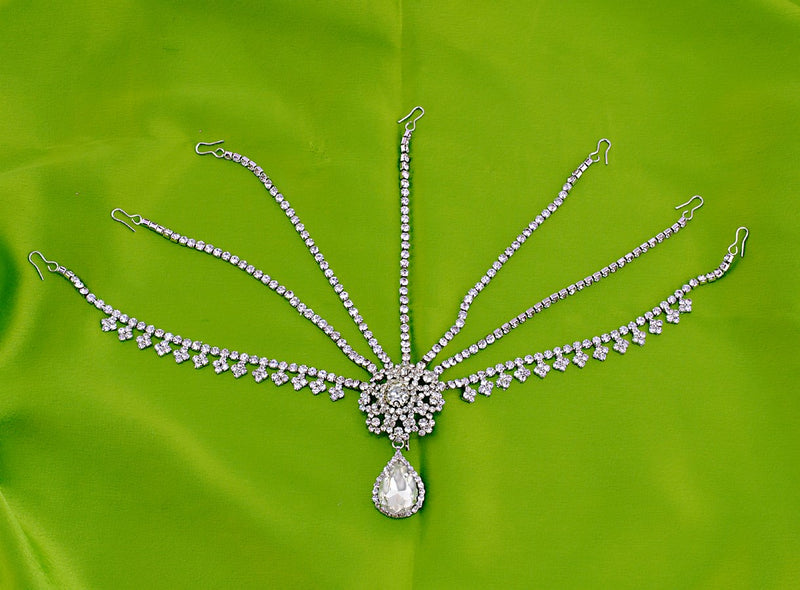 Silverpolish white diamond head piece tikka-146