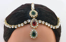 Goldpolish maroon, green and white kundan head piece tikka-1191