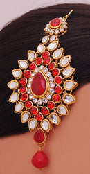 Goldpolish red and white kundan set-1262