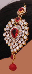 Goldpolish red and white  kundan jhumar-1268