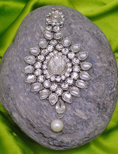 Silver polish white kundan jhumar-1269