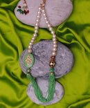 Goldpolish olive green and white pearl chain-1001