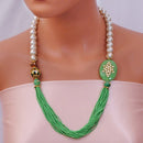 Goldpolish olive green and white pearl chain-1001