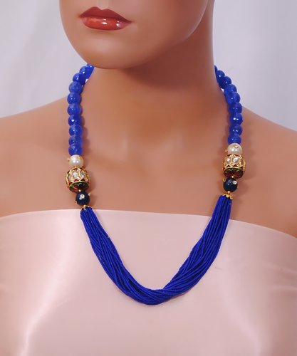 Goldpolish blue and white pearl chain-1002