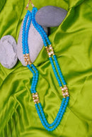 Goldpolish aqua blue pearl and white kundan chain-1017