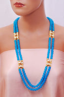 Goldpolish aqua blue pearl and white kundan chain-1017