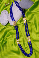 Goldpolish blue pearl and white kundan chain-1018