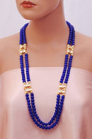 Goldpolish blue pearl and white kundan chain-1018