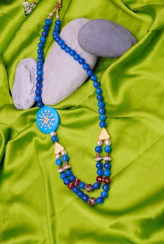 Beautiful aqua blue and golden pearl chain-1025