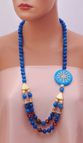 Beautiful aqua blue and golden pearl chain-1025