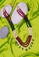 Beautiful maroon, green and white kundan chain-1029