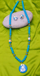 Goldpolish aqua blue  and white diamond set-1052