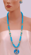 Goldpolish aqua blue  and white diamond set-1052