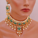 Goldpolish emeral green choker set-1079