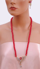 Goldpolish ruby red and white diamond pendent set-1080