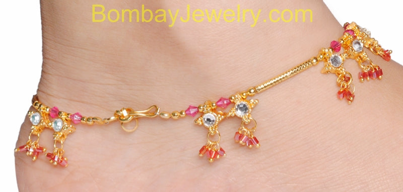 Golden kundan Anklets With Move Beads