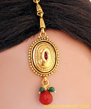 goldplated deep red, green and white polki set with tikka