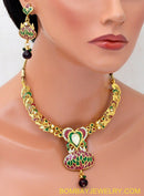 goldplated marron, green and white polki set