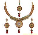 goldplated maroon, green and white polki set