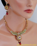 goldplated maroon, green and white polki set