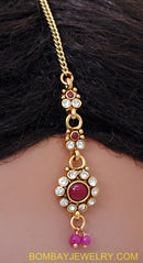 goldplated ruby red and white polki set with tikka