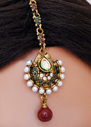 Beautiful maroon, green and white polki set