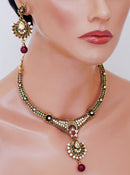 Beautiful maroon, green and white polki set