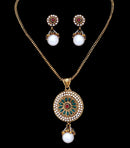 Beautiful maroon, green and white polki pendent set