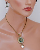 Beautiful maroon, green and white polki pendent set