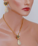 Beautiful maroon, green and white polki pendent set