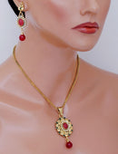 Beautiful maroon, green and white polki pendent set