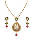 Beautiful maroon, green and white polki pendent set