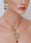 Beautiful maroon, green and white polki pendent set