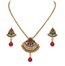 Beautiful maroon, green and white polki pendent set