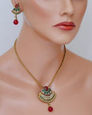 Beautiful maroon, green and white polki pendent set