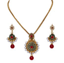 Beautiful maroon , green and white polki pendent set