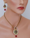 Beautiful maroon , green and white polki pendent set