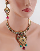 Beautiful maroon, green and white polki set