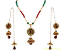 GOLDPLATED MAROON, GREEN AND WHITE PEARL KASHMIRI SET